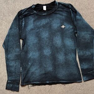 Distressed Washed Long Sleeve Tee with Diamond Patch
